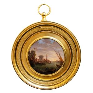 Giovan Battista dell’Acqua (Milano, 1790-1845), Marina con fortezza