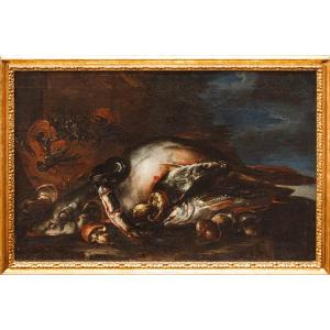 Felice Boselli (Piacenza 1650 –Parma 1732), Natura morta con pesci, gamberi e funghi