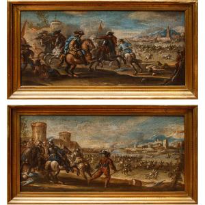 Bottega di Francesco Simonini (Parma,  1686 – Venezia , 1753 o 1755) La battaglia di Fornovo