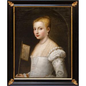 Scuola veneziana, XVIII secolo, Ritratto di gentildonna con ventaglio