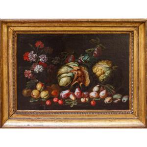 Niccolò Stanchi (Roma, 1623 – 1690) Natura morta con frutta e fiori