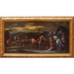 Scuola fiamminga, XVII secolo, Sosta di cavalleria