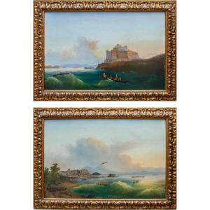 XIX secolo,  Due vedute marine con il castello aragonese di Baia e del Golfo di Napoli