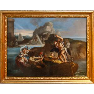 Scuola napoletana, XVII secolo,  Caronte traghetta le anime