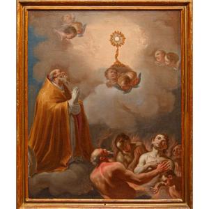 Giacinto Diano (attr.),  Santo Vescovo in adorazione del Santissimo Sacramento