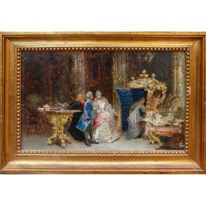 Sebastiano Guzzone (Militello, 1856 - Firenze, 1890), Interno con figure in costume, 1885