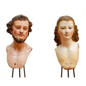 Manifattura napoletana, secolo XVIII, Due teste di figure presepiali