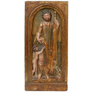 Spagna, XVI secolo, Rilievo intagliato con San Rocco