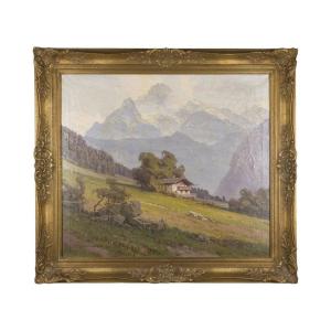 Ernst Carl Walter Retzlaff (berlin, 1898 – Detmold, 1976), Alpine Landscape With Cabin