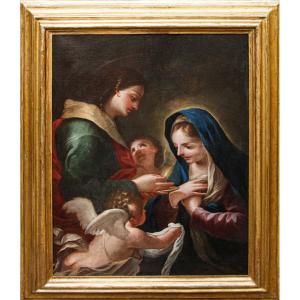 Scuola emiliana della metà del XVII secolo, La Vergine riceve l’Eucarestia da San Giovanni