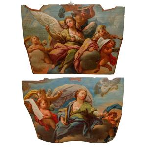 Scuola emiliana, XVIII secolo, Allegorie della Geometria e della Poesia