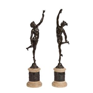 Mercury And Fortune - 19th Century Bronze And Marble Sculptures Statue Jean De Bologne Clodion
