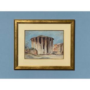 Watercolor Drawing Temple Of Hercules Rome Italy Henri Laffillée Ancient Roman Architecture
