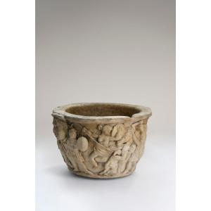 Marble Basin, Mortar Carved With A Centauromachy Décor – Sculpture – After The Antiqu
