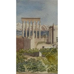 View Of The Ruins Of Baalbek In Lebanon - Drawing - Watercolor - English School - 19th Century - Temple - Ancient