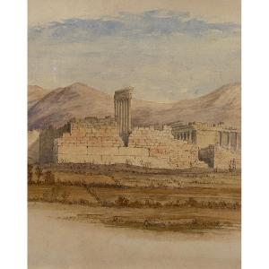 View Of The Ruins Of Baalbek In Lebanon - Drawing - Watercolor - English School - 19th Century - Temple - Ancient