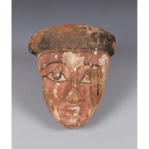 Egyptian Polychrome Wooden Funerary Mask - Archaeology - Antique