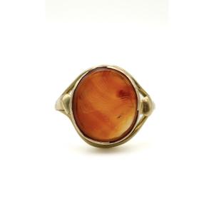 Yellow Gold Ring Set With A Carnelian Intaglio Depicting The Profile Of A Monk - 19th Century