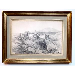 Grotta-ferrata Monastery Rome Italy Landscape Architecture Old Drawing 1820 XIX