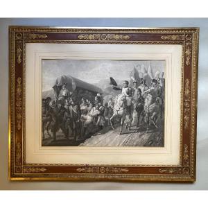 Napoleon Saluting Soldiers During The Retreat From Russia, XIX Empire Palmette Frame 