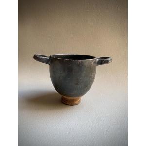 Skyphos Vase Greek Ceramic Great Greece Italy Apulia Antique Black Terracotta 