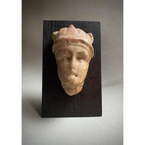 Portrait Of Alexander The Great, Horned Helmet, Top Of Column, Pillar, Ancient Roman Yellow Marble