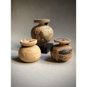 3 Aryballes Ancient Greeks Antique Terracotta Balsam Vase Athens Corinth 5th C Bc