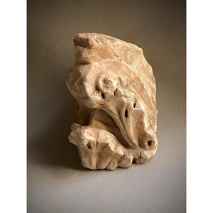 Fragment Of A Large Corinthian Capital, Antique Roman Marble, Large Acanthus Leaf