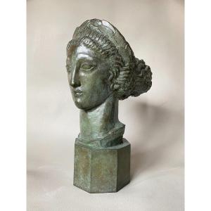 Head Of Victory Of Bogota By Henri Bouchard - Art Deco Bronze 