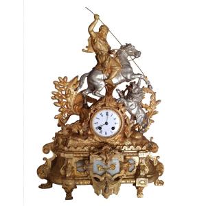 19th Orientalist Clock - Arab Horseman, Lion Hunt