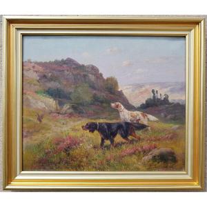 Eugène Petit - XIXth Oil On Canvas - Hunting Dogs