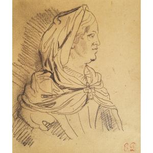 Eugene Delacroix - Pencil Drawing - Woman Portrait
