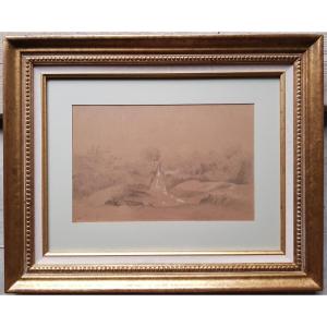 Theodore Rousseau - Large Drawing - Landscape - 1842
