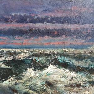 Courbet (circle) - Large Oil On Canvas - The Wave