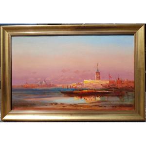 Henri Duvieux - Oil On Canvas - Sunset, Venice