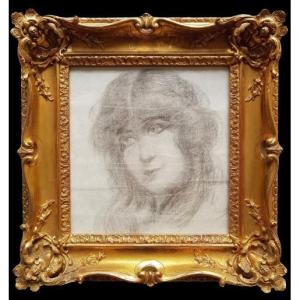 Charcoal Drawing - Portrait Of A Young Woman - 1900