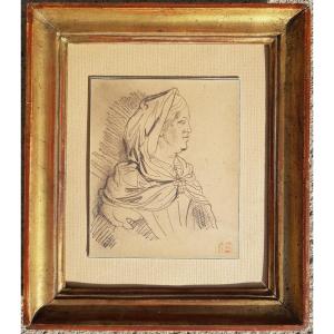 Eugene Delacroix - Pencil Drawing - Woman Portrait