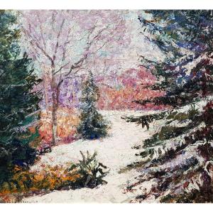 Victor Charreton - Oil 33 X 41 Cms - Snowy Landscape