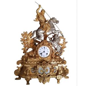19th Orientalist Clock - Arab Horseman, Lion Hunt
