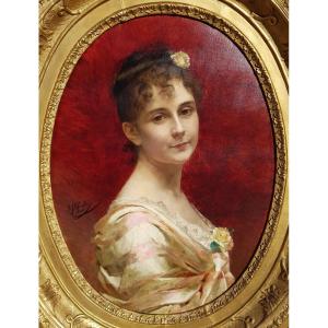 Chantron - Oil On Canvas - Woman Portrait - 1884