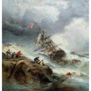 Oil On Canvas - Romanticism - Seascape - Shipwreck - 1874