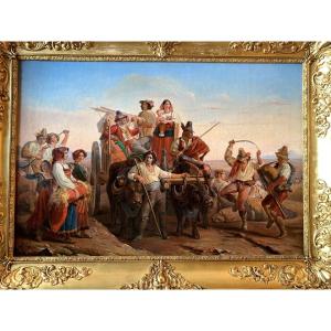 Léopold Robert (1794-1835) Follower Of: "the Stop Of The Harvesters In The Pontine Marshes"