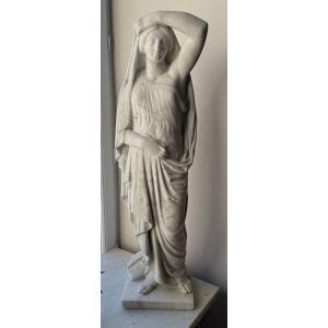 Important Sculpture In White Marble Representing A Woman Dressed In Antique Style 