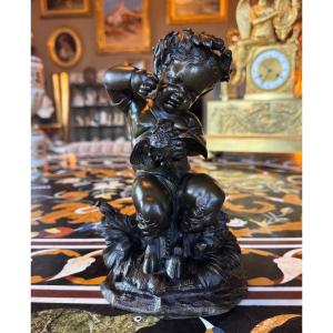 Fauna With Owls. Bronze Sculpture With Brown Patina. In The Style Of Clodion (1738–1814).