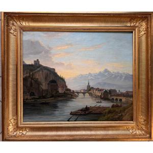 Attributed To Jules Guédy (1840–1908) View Of Grenoble And The Isère – Oil On Canvas, 19th Century 