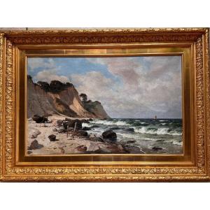 Painting By Johannes Holtz (1880 – 1965) Lively Coastal Landscape  