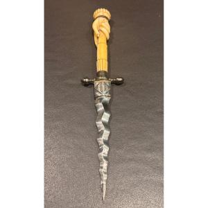 19th-century Freemason Dagger With A Flaming Blade – Carved Bone Handle  