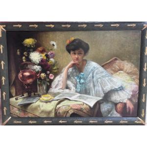 Large Female Portrait In An Interior – Lyon Salon 1910 