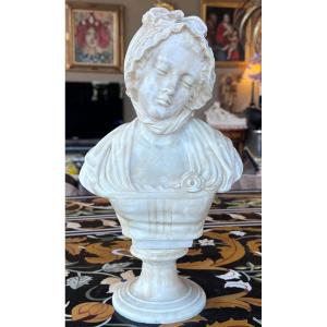 Alabaster Bust After Jean-baptiste Greuze. Carved Alabaster – Late 19th Century  