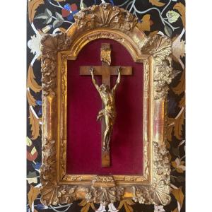 Christ En Croix In Carved And Gilded Wood - Regency Period, 18th Century